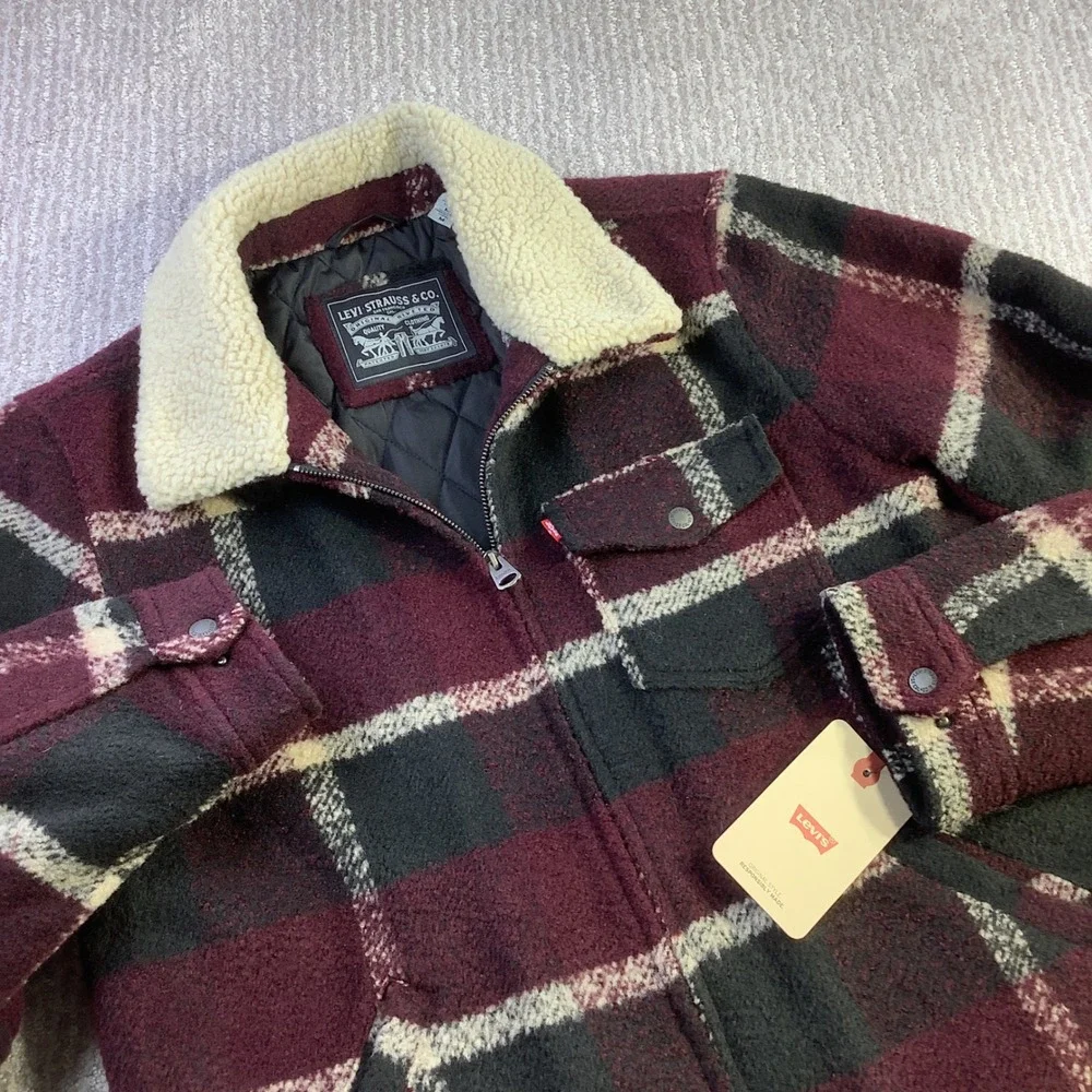 Levis Mens Wool Blend Sherpa Quilted Depot Jacket Black Wool Blend Size M NWT - Picture 1 of 16